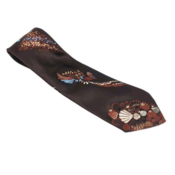 VTG 70s Don Loper Neck Tie Brown Abstract Shell Pattern Polyester 54 inch Long - Picture 2 of 8